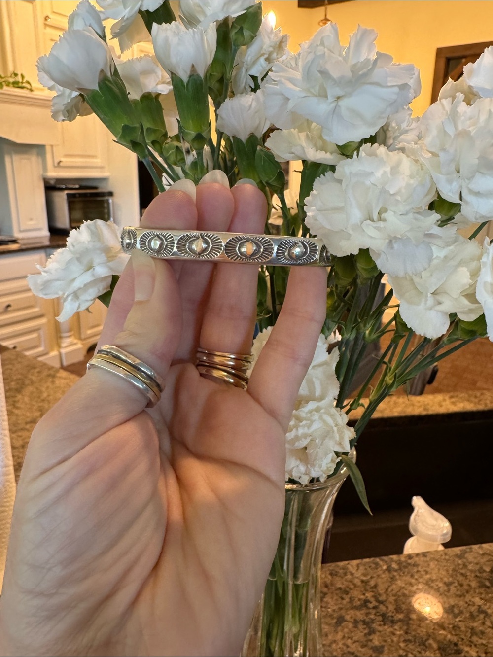 Trade 🌞 Numi Olive Heavyweight Hand Stamped Eye Cuff Bracelet M/L - Picture 3 of 16